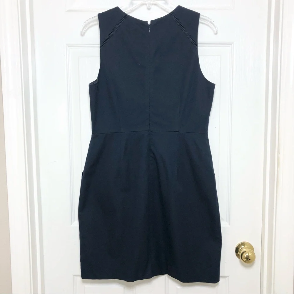 J Crew Cotton Blend Navy‎ Blue Ladder Stitch Pockets Sheath Career Dress 10P